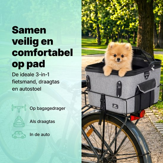 Jake en Jacky Hondenfietsmand - Fietsmand Hond Achterop - Hondenmand Fiets - Autostoel Hond - Kleine Hond max 12 kg - 35x30x31 cm