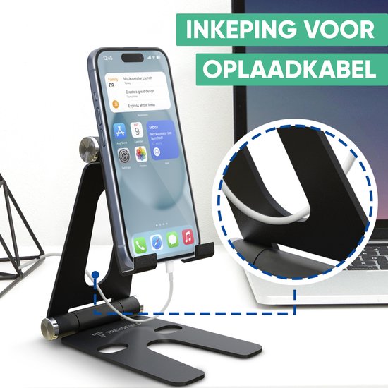 Serve Telefoon Standaard XL - Aluminium Houder voor Mobiel & Tablet - Telefoonhouder Bureau - Inklapbare Telefoonstandaard TTH105 - Zwart