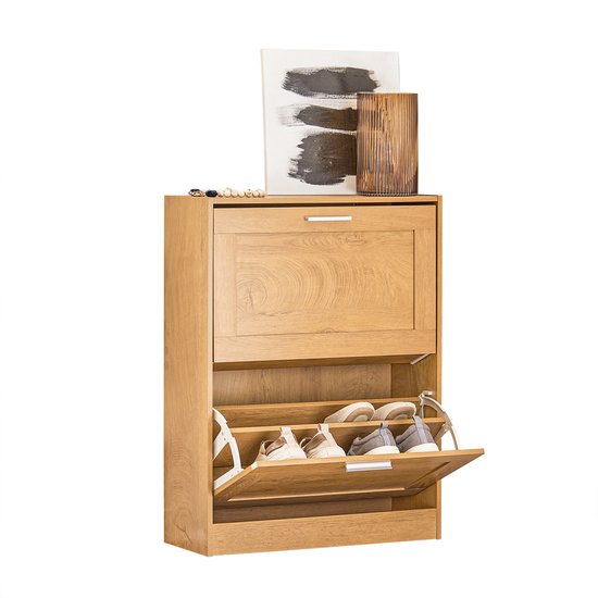 SoBuy FSR137-N Entreekast - Houtcomposiet met 2 Kleppen & Smal Design - Bruin