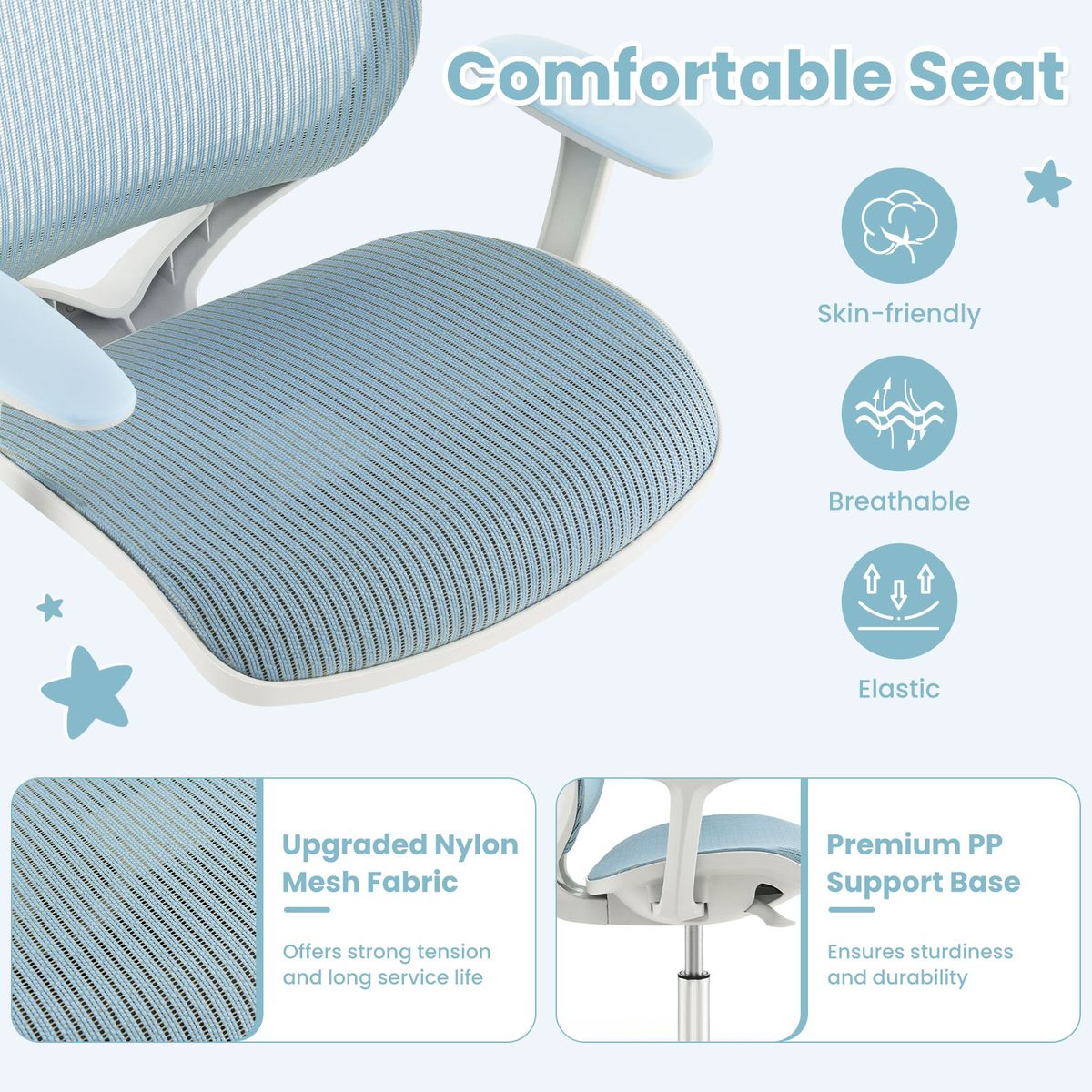Coast Kinderdraaistoel - in hoogte verstelbaar - ergonomische rugleuning en armleuningen - blauw