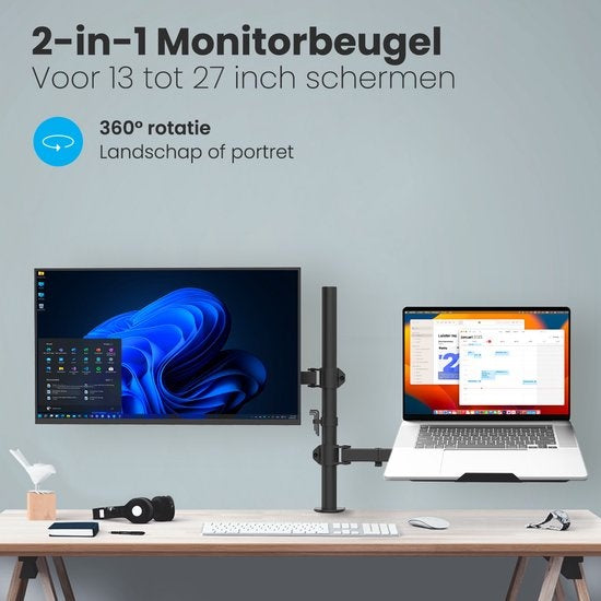 Auronic Monitor Arm - 2 Schermen - 13 tot 27 Inch - Verstelbaar - Staal - Zwart