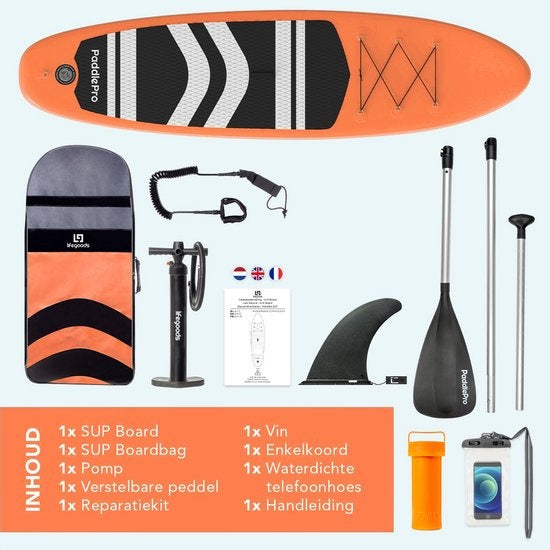 LifeGoods - SUP Board & Opblaasbaar Paddle Board - 320x81 cm - Oranje PVC - Stabiel & All-round - Inclusief Complete Set - Maximaal Draaggewicht 135 kg