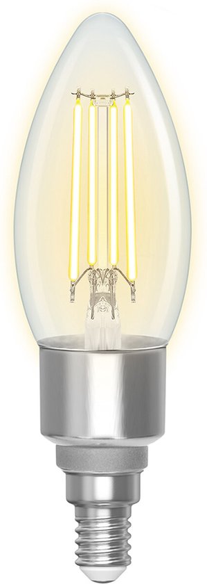 LED Lamp - Filament - Smart LED - Bulb C35 - 4.5W - E14 Fitting - Slimme LED - Wifi LED + Bluetooth - Aanpasbare Kleur - Transparant Helder - Glas