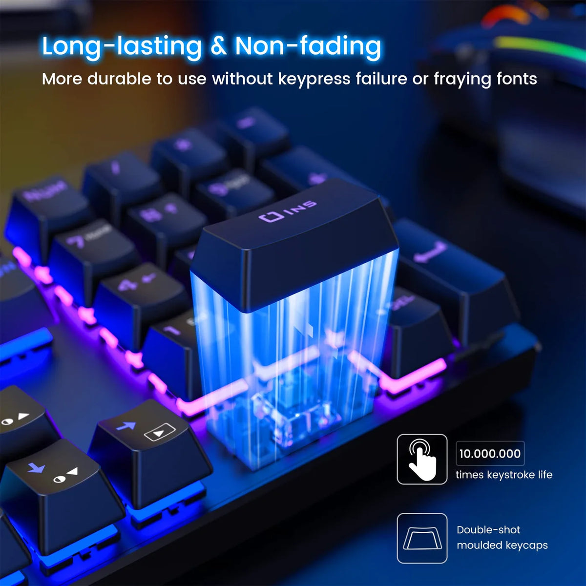 ET Mechanisch Toetsenbord USB Bedraad - 104 Toetsen - Blauwe Switch, RGB, Anti-Ghosting
