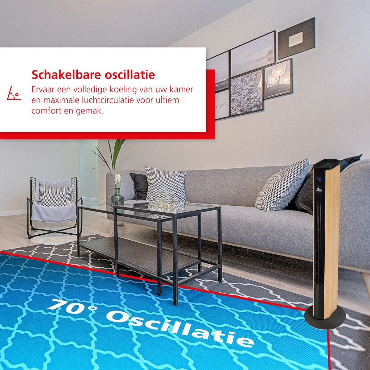 Solis Easy Breezy 757 Torenventilator - Ventilator Staand met Afstandsbediening - Timerfunctie - 44,8 dB - 91 cm Hoog - Wood Effect