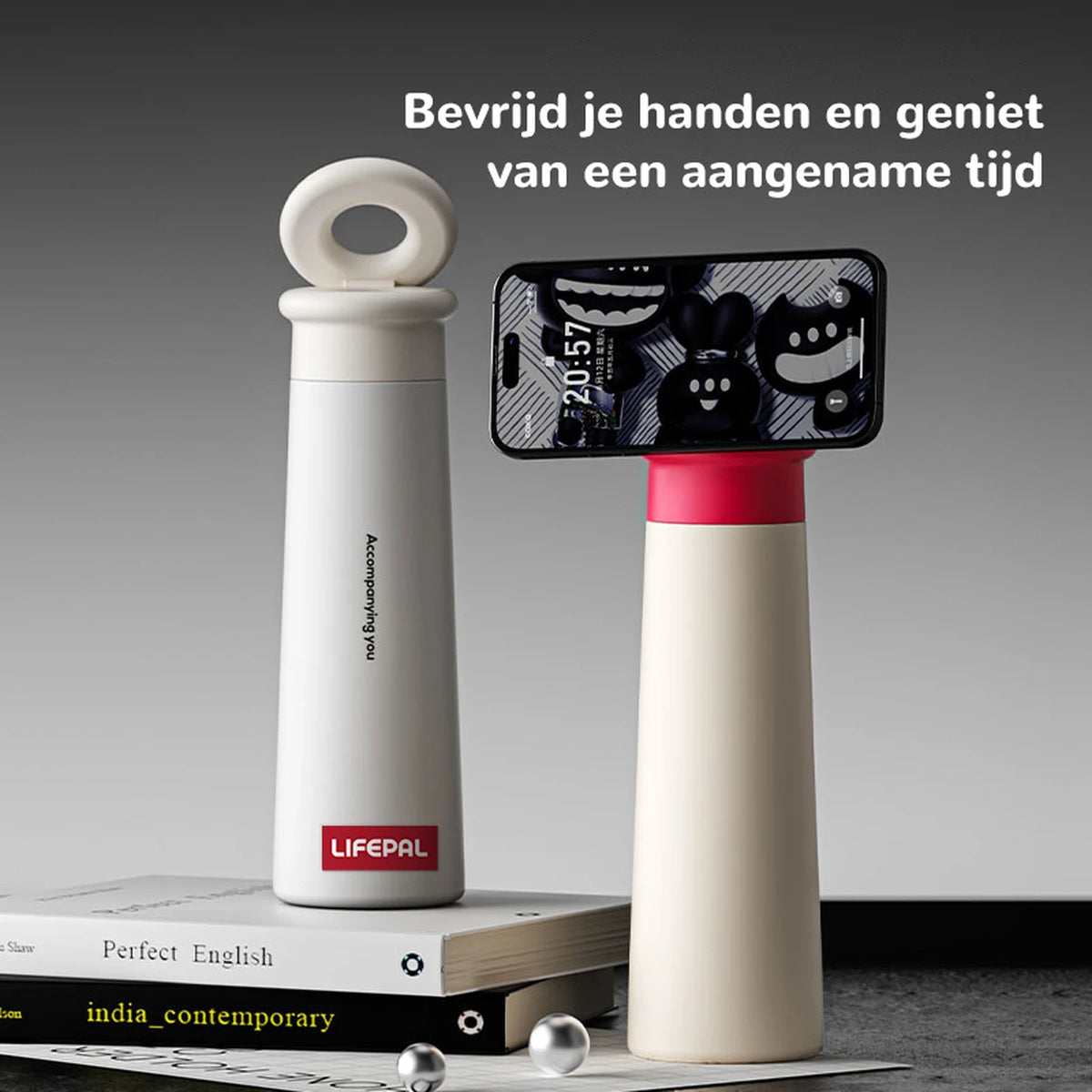 LIFEPAL BF25B572 waterfles met magnetische telefoonhouder - 550 ml - rozerood