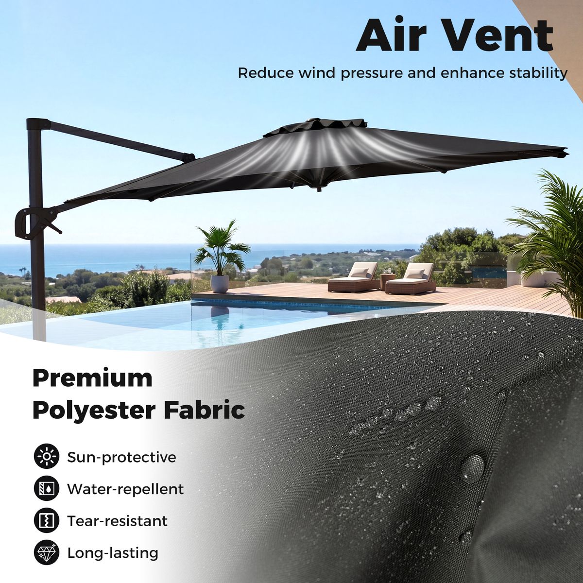 Coast parasol met voetpedaal - 360° draaibaar - kantelbaar in 6 standen - grijs Ø 300 cm
