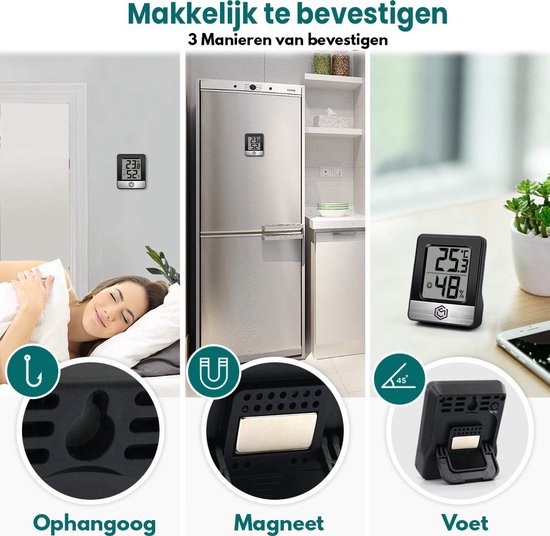 Ease Electronicz Hygrometer - Luchtvochtigheidsmeter - Digitaal Weerstation - Vochtigheidsmeter - Thermometer voor Binnen - Inclusief batterij