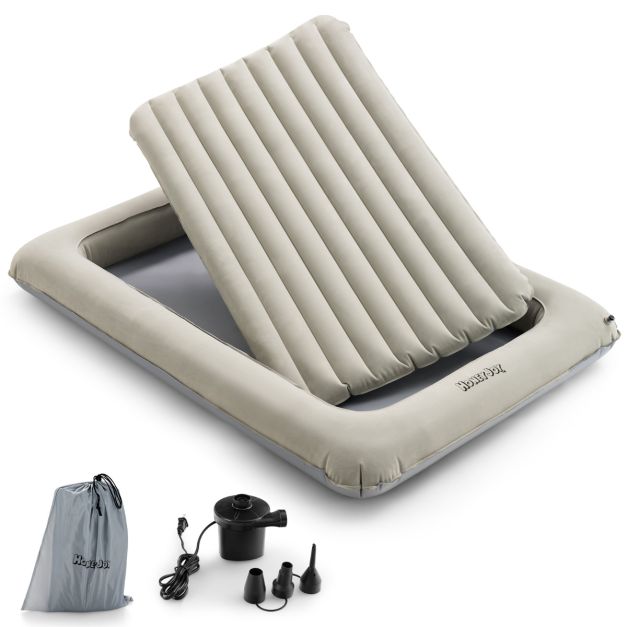 COAST Opblaasbaar Peuterreisbed – 2-in-1 Kinderbed met Verwijderbaar Binnenmatras – 165 x 118 x 20 cm – Grijs