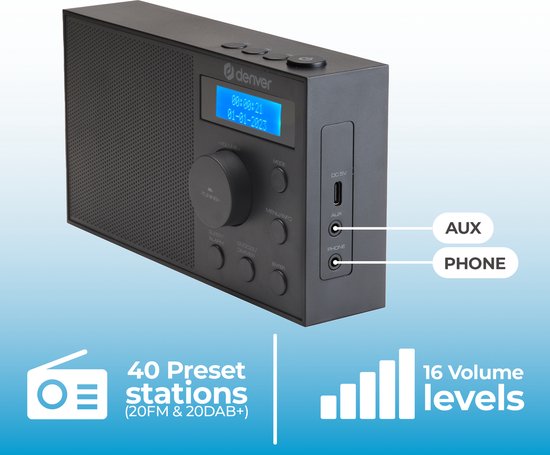 Denver DAB Radio - DAB+/ FM Radio - 40 voorkeuzezenders - Wekkerradio - DAB51B