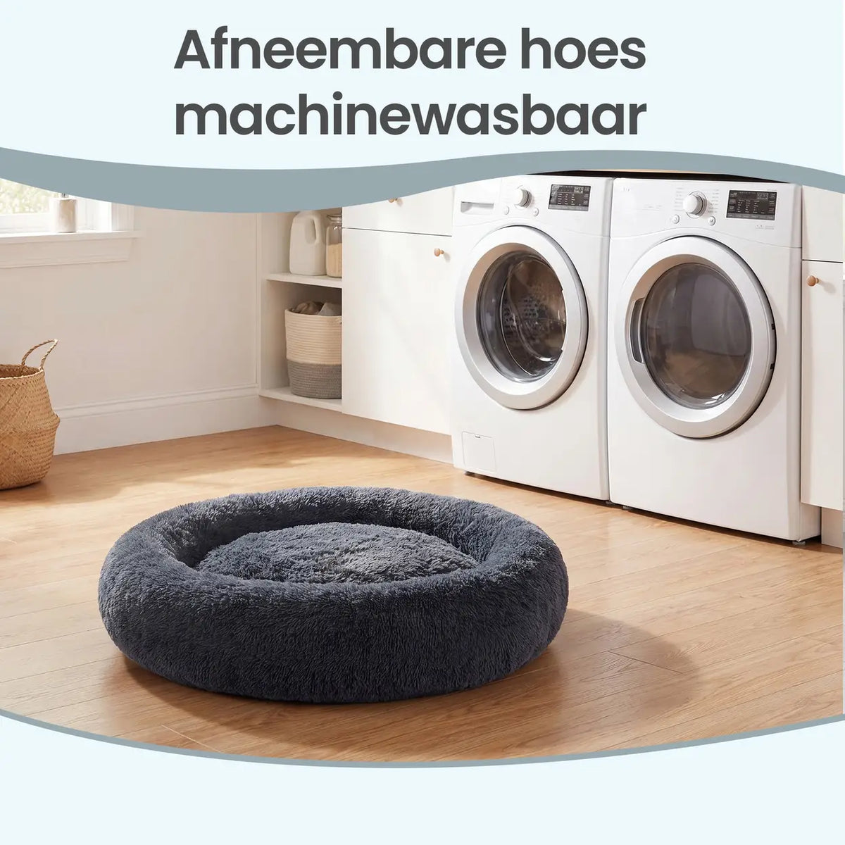 Joyfurnos Donut Hondenmand Fluffy Kalmerend - Afneembare Wasbare Hoes - 100 cm - Donkergrijs