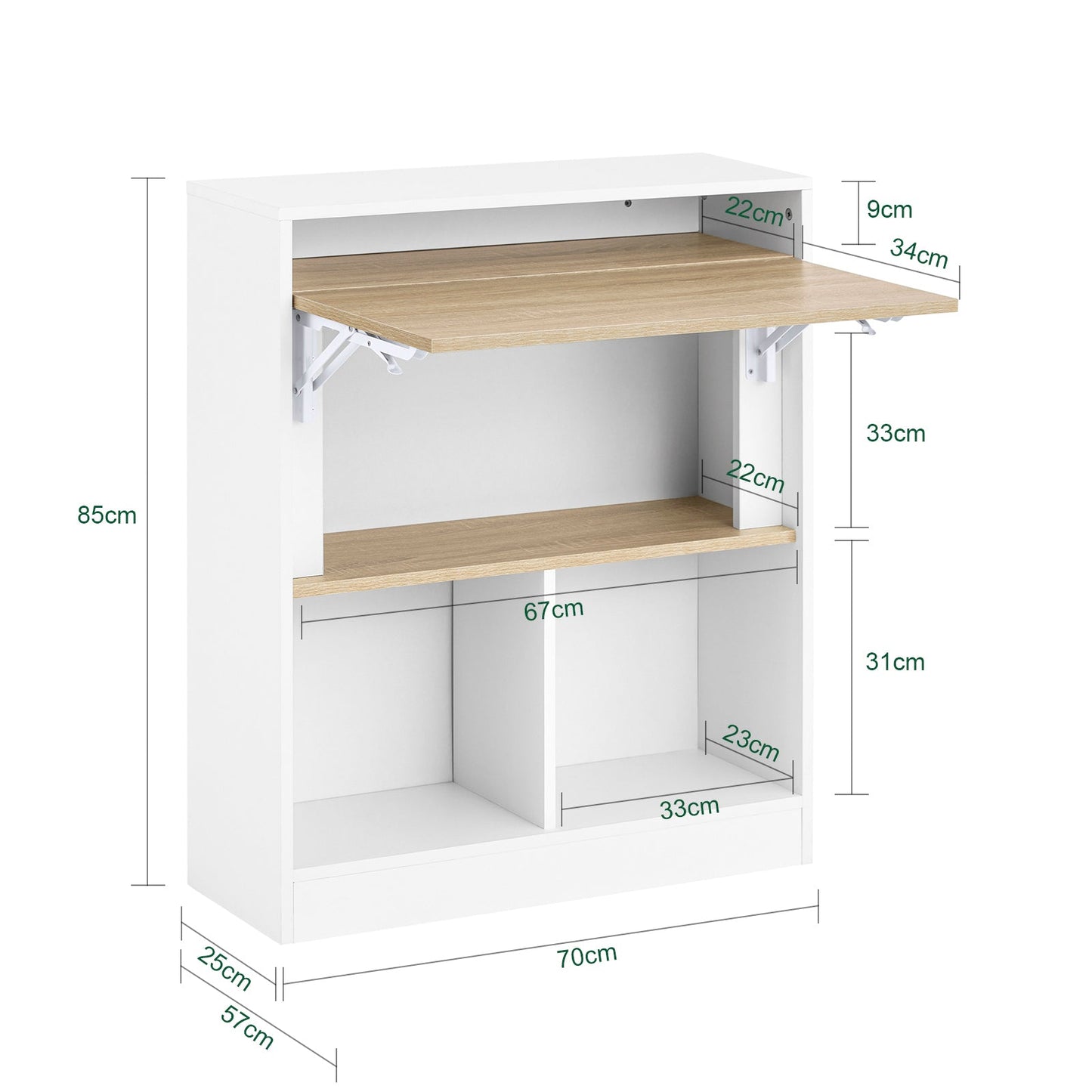 Ruimtebesparend Opvouwbaar Bureau met Opbergplanken – SoBuy FWT104-WN - wit - 70 x 57 x 85 cm