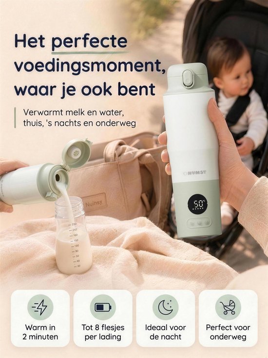 Numsy Draagbare Flessenwarmer Heat & Go Pro - Flessenwarmer Draadloos - Melk Verwarmer Baby