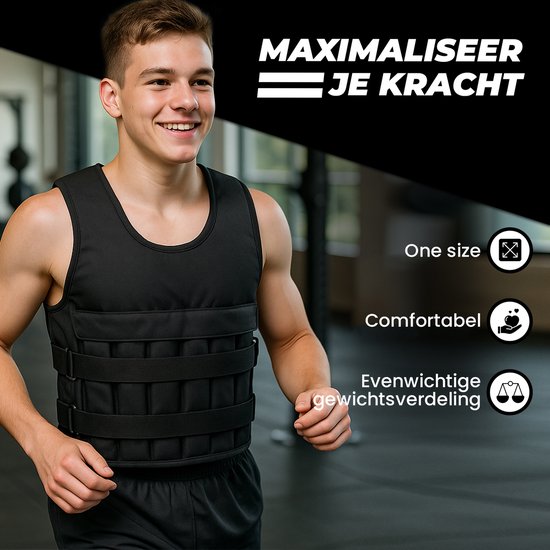 Fitby Verstelbaar Gewichtsvest 10KG - Weighted Vest - Gewichtsvesten - Gewichten - Krachtraining & Crossfit - Cardio - Geschikt vanaf maat L - Zwart