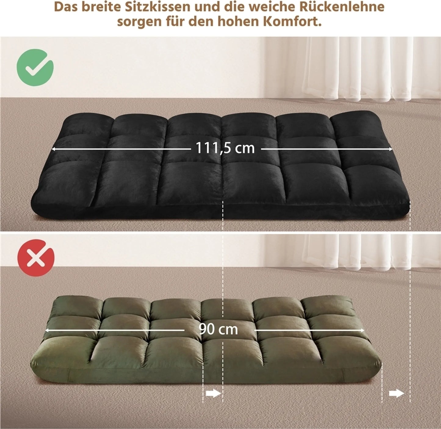 Yaheetech Vloerstoel Inclusief 14 Verstelbare Standen – Voorzien Van Schuim Met Hoge Dichtheid En Stevig Metalen Frame En Zachte Pluche Stof – Voor Woonkamer En Speelkamer – Zwart Polyester – 111,5 x 53 x 14 cm