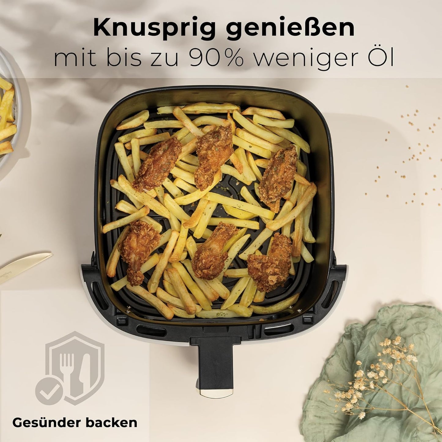 Berlinger Haus Airfryer 8 Liter - Matte Crème - Digitaal Touchdisplay - 1650W - 33 x 36,5 x 36,5 cm