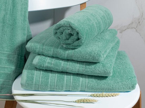 DoubleLife Handdoeken XL 70x140 cm - Set van 4 - 100% Katoen, waarvan 50% Gerecyclede Katoen - GRS Gecertificeerd - Stone Green