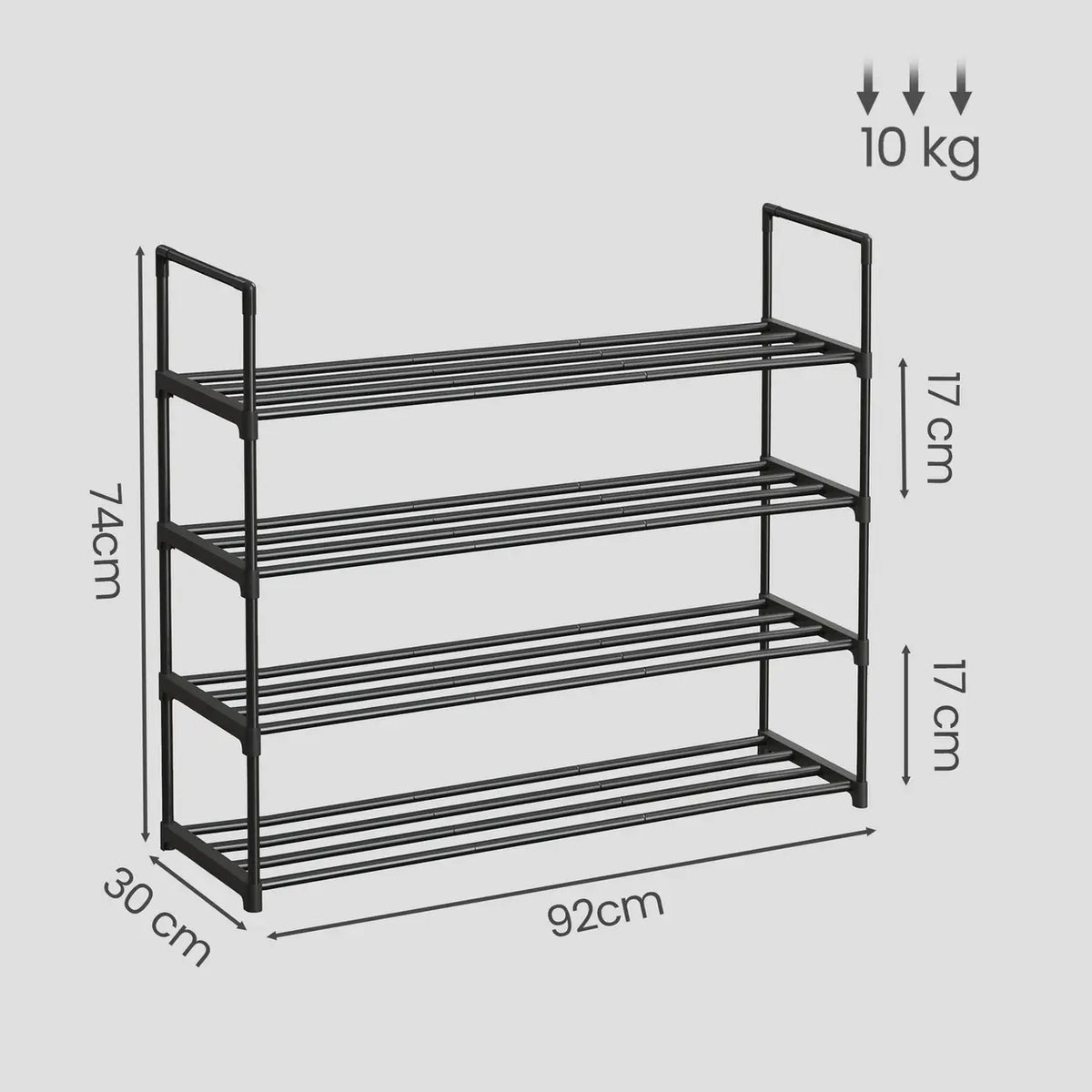 JOYFURNOS schoenenrek 4-laags - zwart - 30 × 92 × 74 cm