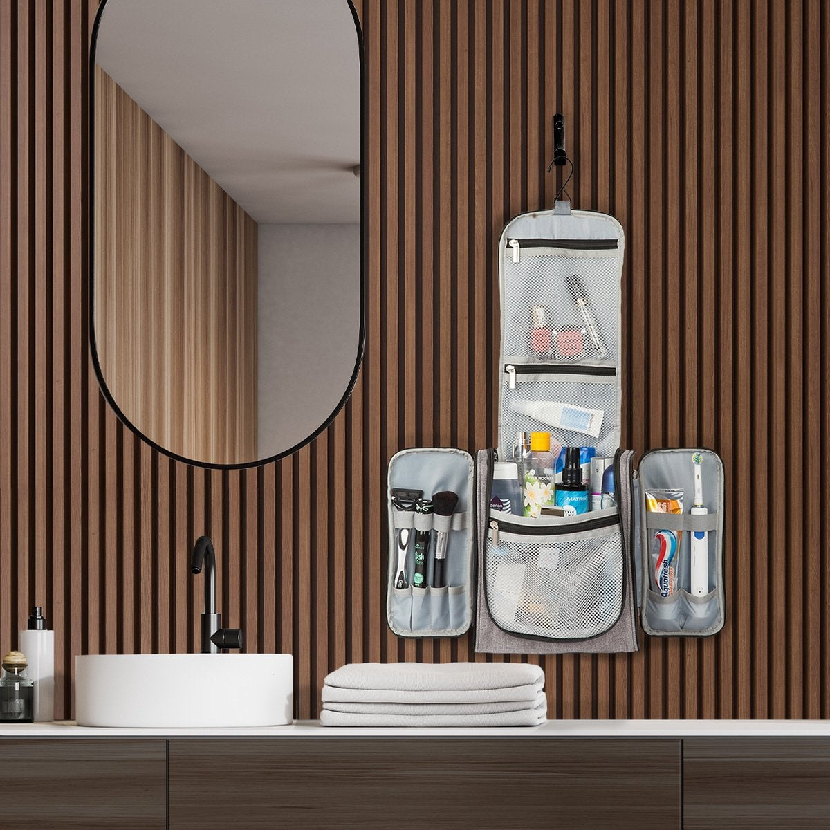 TRVLMORE Toilettas XL - Hangend met Haak - Grijs