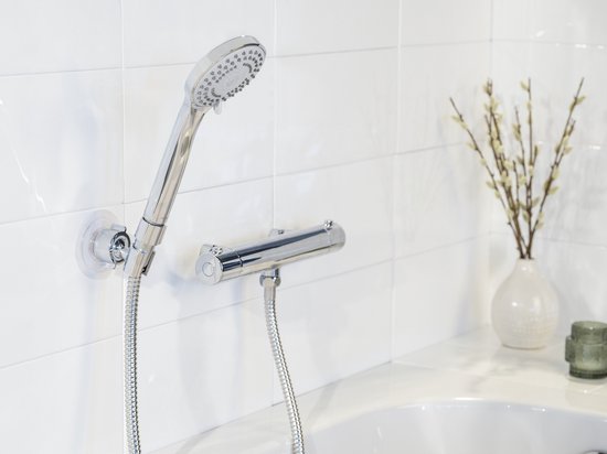 WENKO Handdouche set Basic 9,5cm - 5 straalsoorten - Chroom - Douchekop met slang
