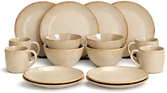 Mica Decorations Racco Serviesset 16-Delig - 4 Persoons - Steengoed - Beige