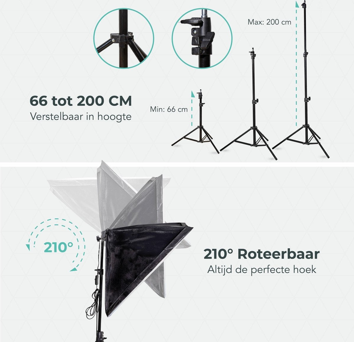Auronic Softbox Studiolamp - Complete Set met Draagtas - 50x70 cm - Zwart