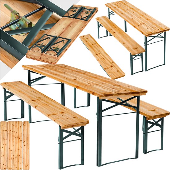tectake® - Biertafel met 2 banken - 8 personen - 170 cm lang - 3-delige biertafelset met inklapbare tafel en banken - Tuintafel - Bierbank Oktoberfest