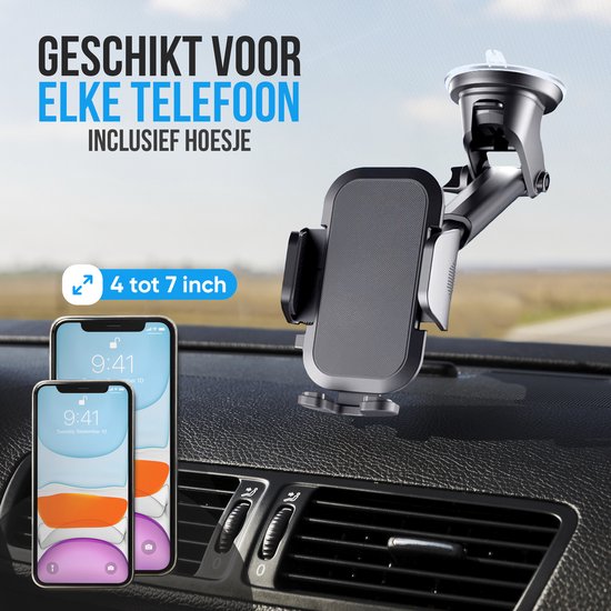Strex - Telefoonhouder Auto - 360° Draaibaar voor Voorruit, Dashboard en Ventilatierooster - Universeel  -  Zwart