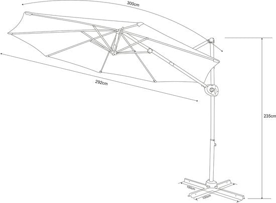 AXI Solea Zweefparasol Ø 300cm Antraciet/grijs incl. Hoes – Gepoedercoat frame met kruisvoet – 360° Draaibaar – UV werend doek