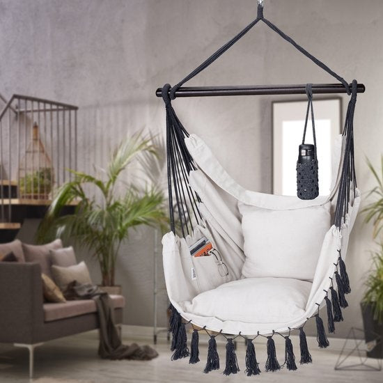 Detex Hangstoel Bohemian – Incl. Fleshouder 2 Kussens XL - Crème