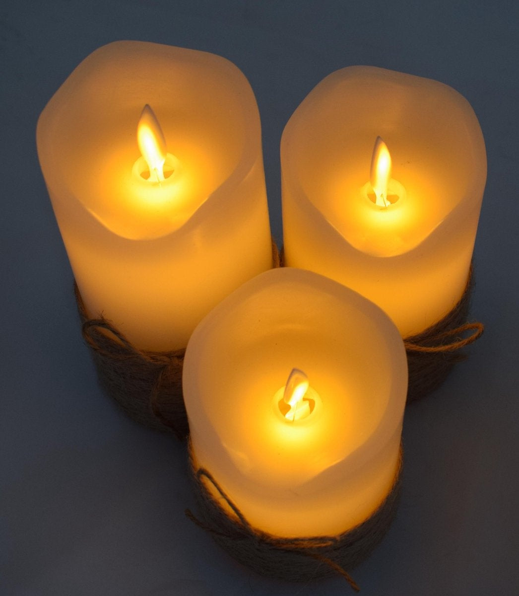 O'DADDY® LED Kaarsen Met Bewegende Vlam – Set 3 maten 10+12.5+15cm 8d - Met Timer en Dimfunctie - LED Kaarsen Met Afstandsbediening - Rope