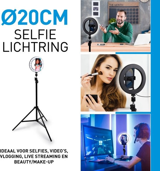 Grundig Ringlamp met Statief en Telefoonhouder - Verstelbaar tot 210cm - Geschikt voor TikTok en YouTube - 3 Lichtstanden