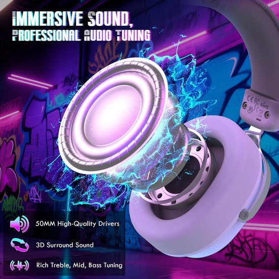 ATTACK SHARK L30PRO Draadloze Gaming Headset - 7.1 Surround Sound - 50mm Drivers - 20ms Lage Latency - Afneembare Microfoon met Ruisonderdrukking - Frame van Aluminiumlegering - Tri-Mode Connectiviteit - Over-Ear Headset - Wit