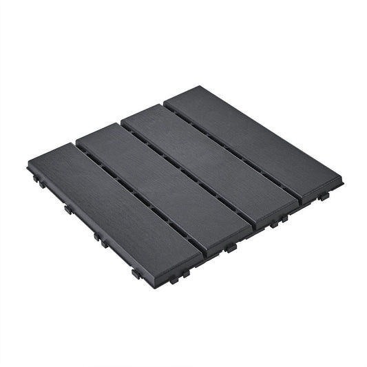 Sobuy Kunststof Terrastegels Zwart - Kliksysteem - Houtnerfstructuur - 15 tegels - 30,5 x 30,5 x 2 cm