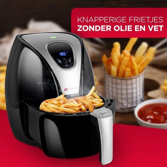 Alpina Hetelucht Friteuse L - 2,4 Liter - 80-200°C - Timer - 1500 Watt - Zwart