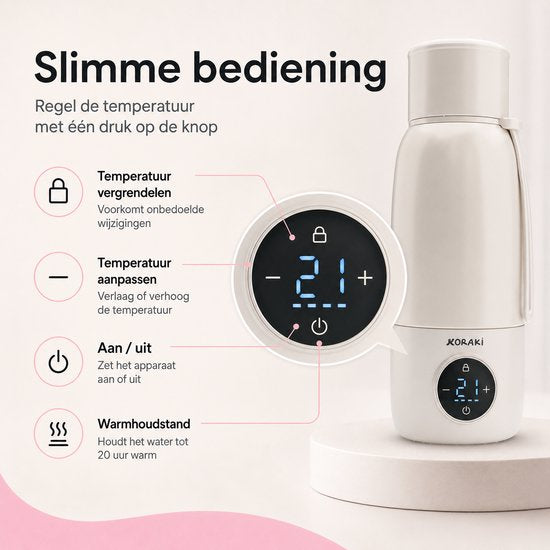 Koraki® Thermosfles Flessenwarmer - Draadloze Flesverwarmer - Voor onderweg - 500ml