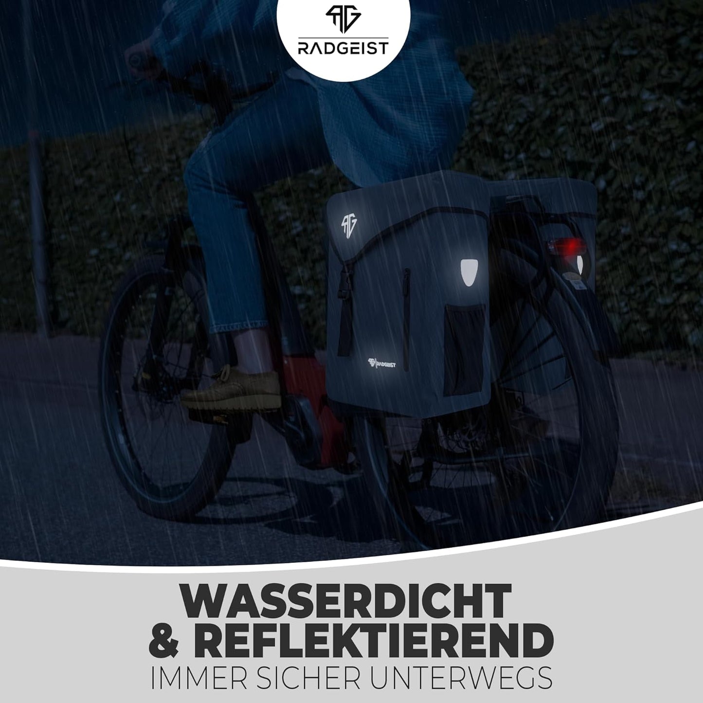 RADGEIST fietstas voor bagagedrager 100% waterdicht I Dubbele fietstas 50 liter - Dubbele fietstas met gemakkelijke sluiting (grijs)