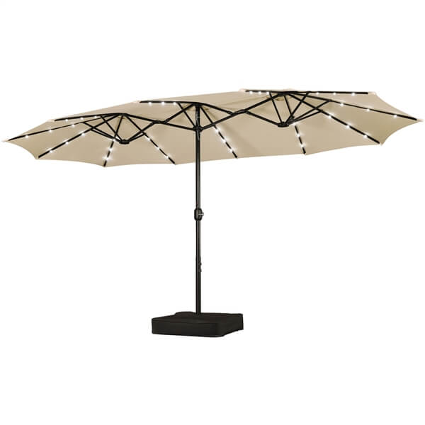 Yaheetech Dubbele Terrasparasol 15 ft - 36 Solar LED - Inclusief Basis/Zandzakken