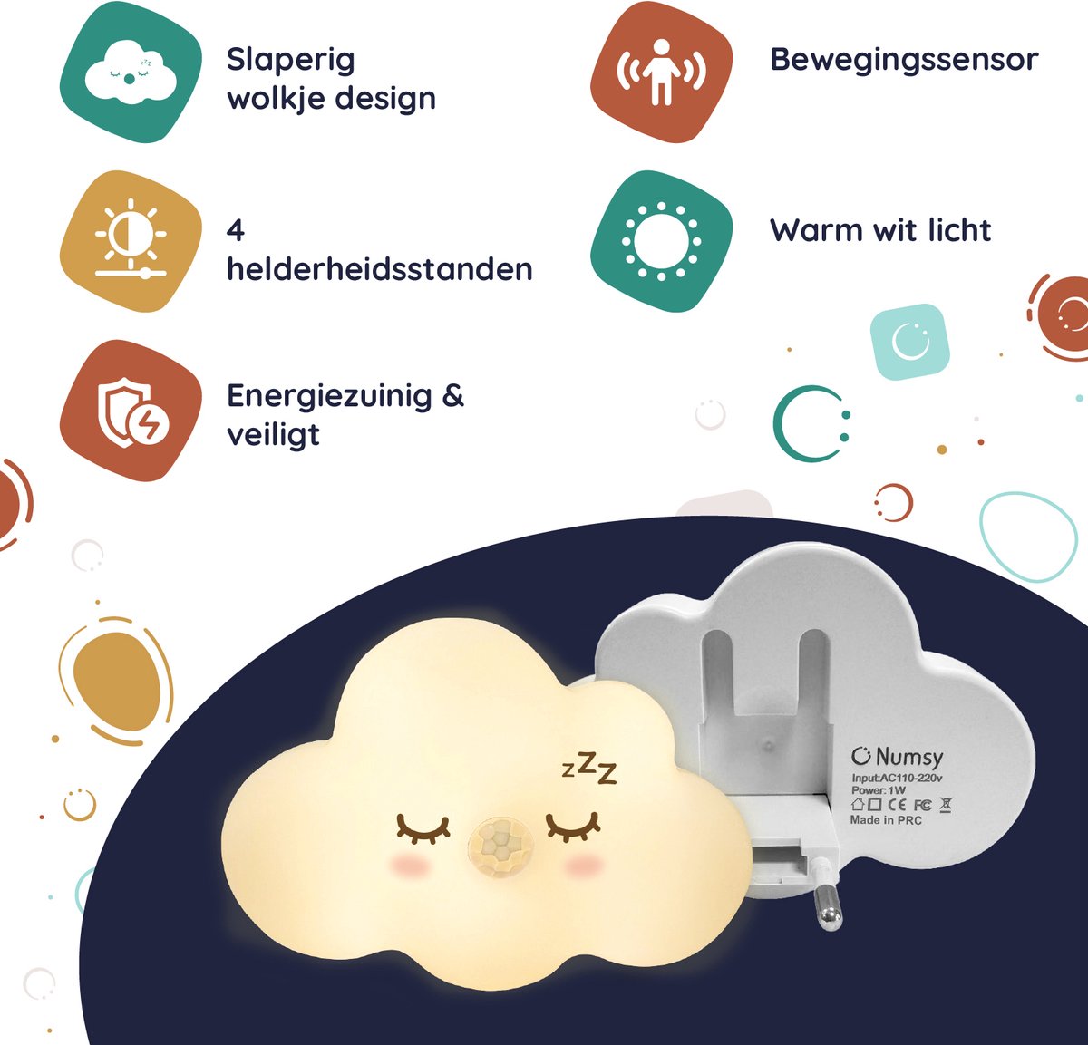 Numsy Lumo Babykamer Nachtlampje - Bewegingssensor - 4 Helderheidsstanden