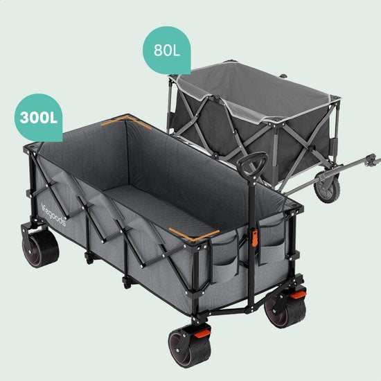 LifeGoods Bolderkar - XXL - Opvouwbaar - 300L - 150KG Draagkracht - Grijs