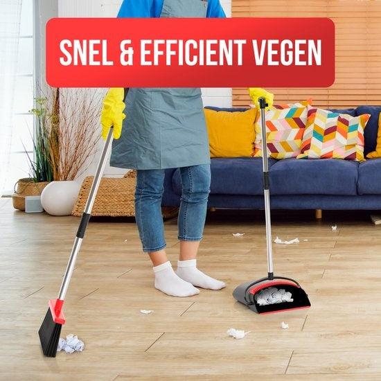Strex Stoffer en Blik met Lange Steel - Verstelbaar 87-127cm - Ingebouwde Schoonmaaktanden
