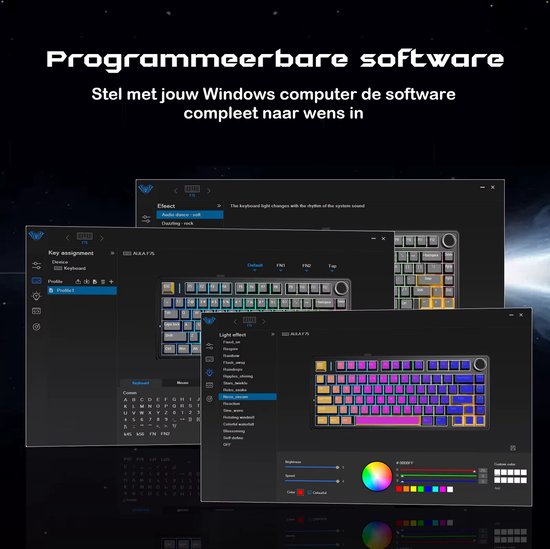 EPOMAKER x AULA F75 - Zwart/Grijs - Mechanisch Draadloos Toetsenbord - RGB - 75% - QWERTY - Gaming Toetsenbord - Reaper Switch