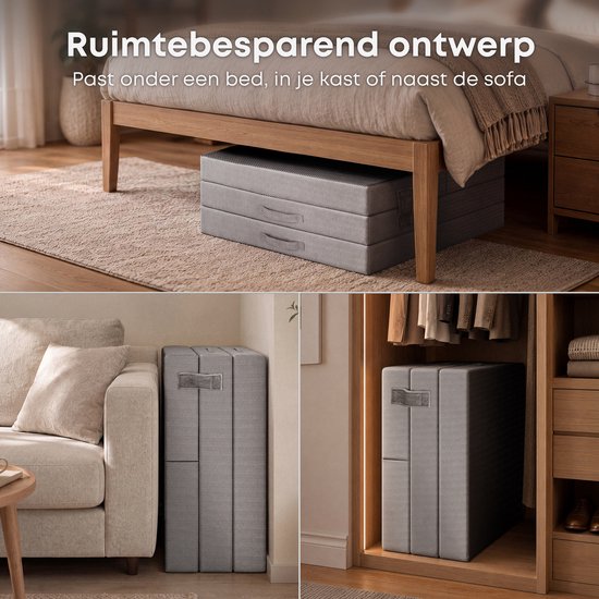 CozySense® Opvouwbare Matras 90x200 cm – Logeermatras – Vouwmatras – Ademend – Afneembare Hoes & Draagtas – 10 cm Dik – Medium