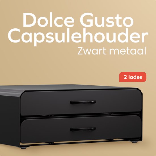 KitchenBrothers Capsulehouder - Koffiecups houder - met Lade - Geschikt voor Dolce Gusto - 72 Capsules - RVS - Zwart