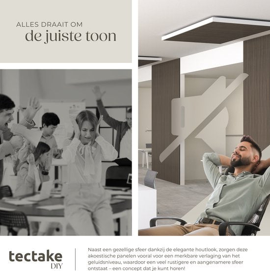 tectake® Akoestische Panelen - Set van 4 - Akoestisch Wandpaneel - 50 x 110 cm - 2,2 m² - Wandpanelen met Aanpasbare Grootte - Lattenwand van MDF en Houtfineer - Geluidsisolatie - Stijlvolle Wanddecoratie - Eenvoudige Montage - Eiken Grijs