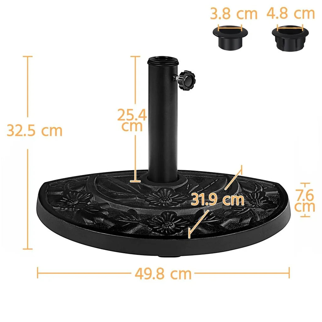 Yaheetech Halfronde Parasolvoet 50 x 32 x 32,5 cm - Zwart - 9 kg voor Parasols Ø 38/48 mm