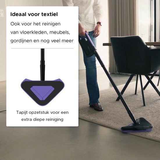 Motionflow 16-in-1 Stoomreiniger - Vlekkenreiniger - Handstomer voor diepte reiniging vloer, bank, badkamer en tapijt - Stoomdweil - Tapijtreiniger - Steam Cleaner Zwart