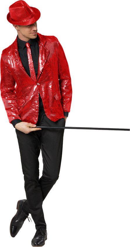 dressforfun - Paillettenjas heren rood L - verkleedkleding kostuum halloween verkleden feestkleding carnavalskleding carnaval feestkledij partykleding - 303948