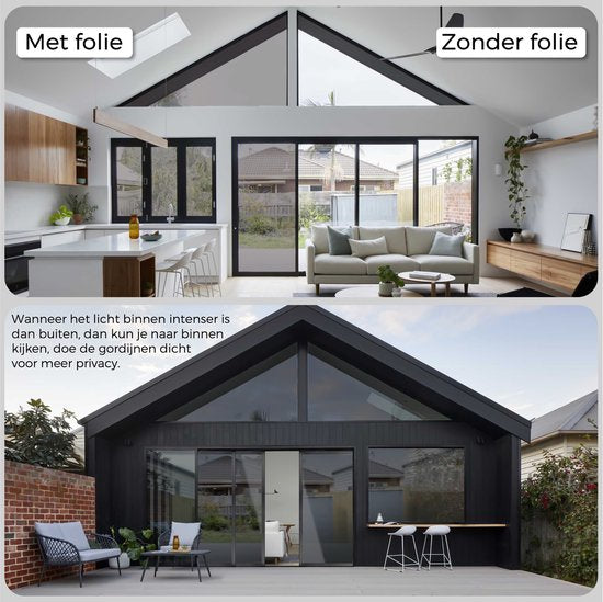 Homewell® Zonwerende Raamfolie - 70x300cm - Isolerend - Statisch & Herbruikbaar - Tegen Hitte & Inkijk - HR+ Geschikt – 25% Spiegeleffect Zwart