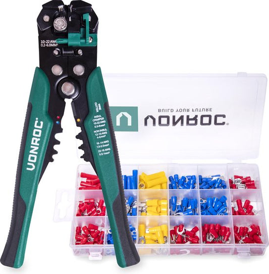 VONROC Professionele automatische striptang - krimp- en isoleertang - Met 270-delig accessoireset